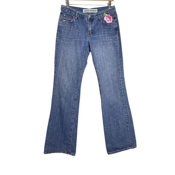Vintage Gap Womens Low Rise Boot Cut Blue Jeans size 6R Flower Embroidered 2003 - Picture 1 of 10